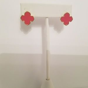 Brand new gold stud earrings, red four leaf clover